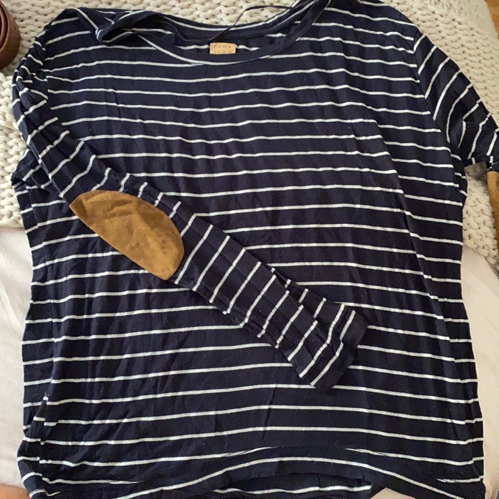 Long Sleeve Striped Shirt with Patched elbows